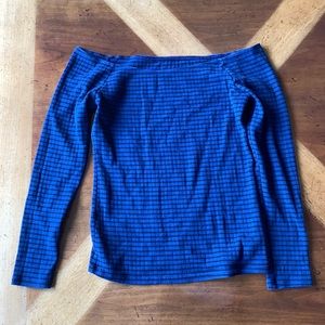 Off the shoulder blue striped sweater
